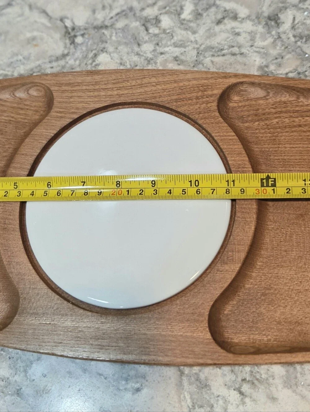 Vtg Cheese Board Wooden Teak White Tile 60s 70s  Charcuterie Buffet MCM Japan
